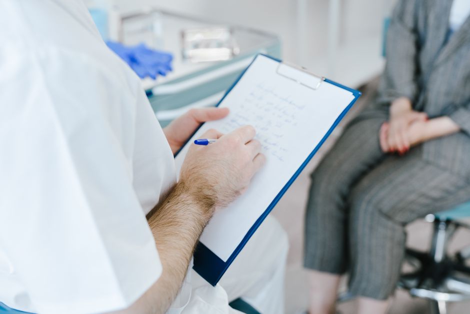 Medical professional conducting a psychiatric evaluation
