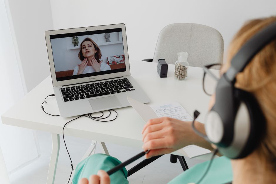 Healthcare professional conducting a video consultation online